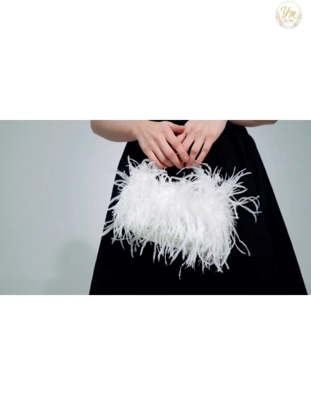 Handmade Ostrich Feather Beaded Clutch Evening Bag Wedding Prom Purse